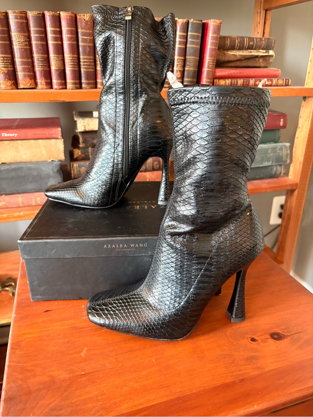 Azalea Wang Black Faux-Snake Edit Stiletto Heel Bootie